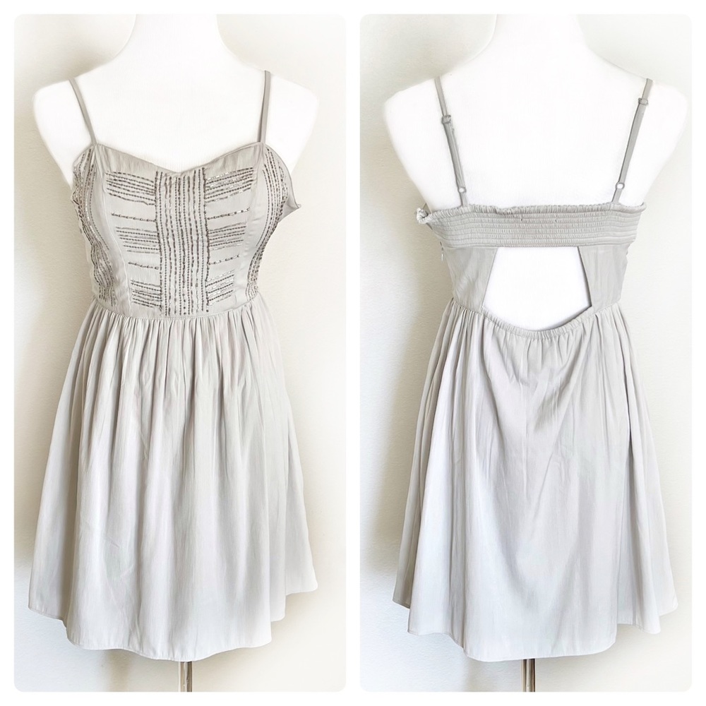 American Eagle Outfitters BEADED CORSET DRESS SILVER LIGHT GRAY SPAGHETT…